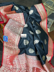 Katan Silk Banarasi - Black Red