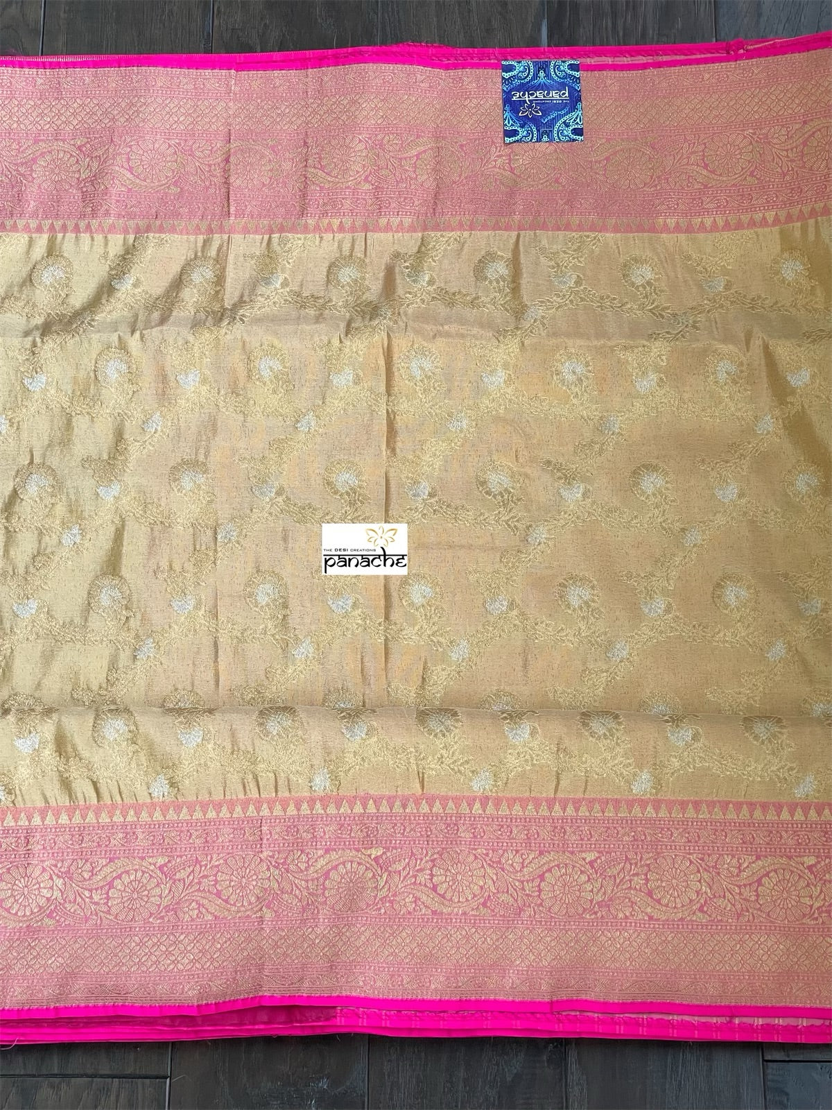 Soft Silk Banarasi - Golden Tan Beige Pink Antique Golden Zari