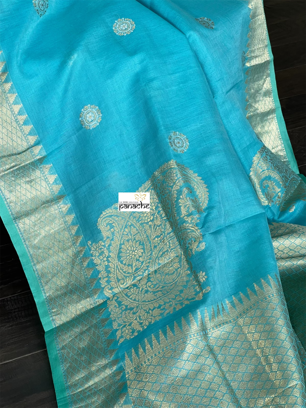 Pure Malmal Cotton Banarasi - Firozi Blue Kadwa Zari Woven