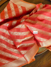 Silk Cotton Dupatta - Orange Golden Zari