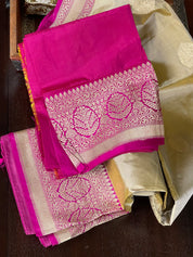Pure Katan Silk Banarasi - Tan Gray Magenta