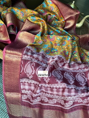Mulmul Cotton Banarasi - Ochre Orange Multi color
