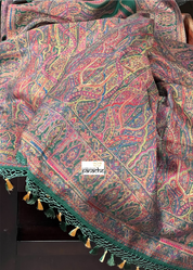 Muga Silk Pashmina Banarasi - Bottle Green Antique Golden Zari
