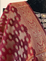 Silk Cotton Dupatta - Reddish Maroon Golden Zari