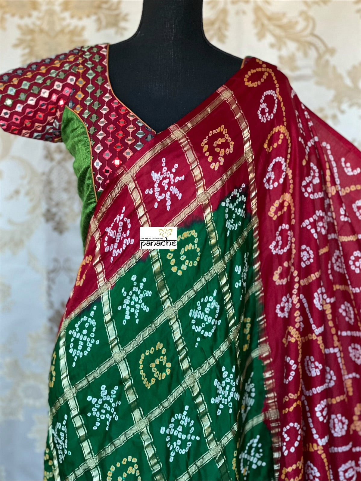 Pure Gajji Silk Gharchola - Green  Red Bandhej
