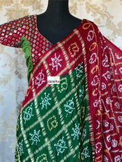 Pure Gajji Silk Gharchola - Green  Red Bandhej