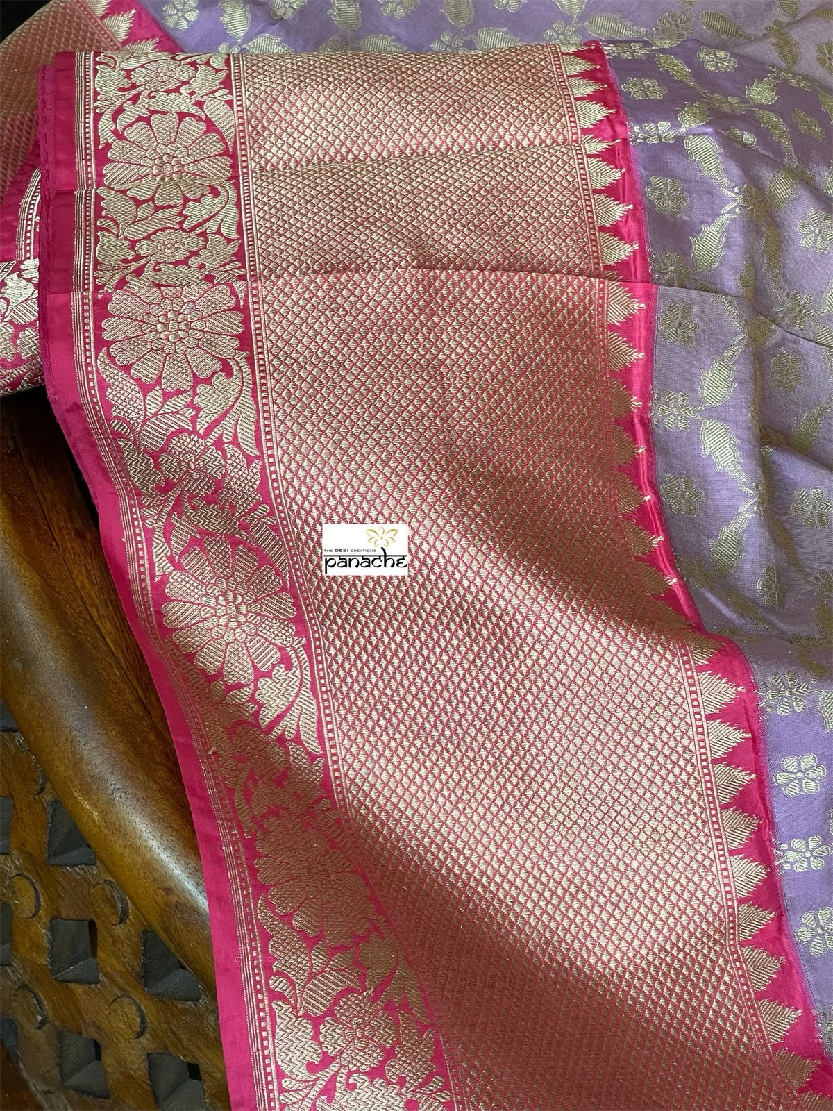 Pure Silk Banarasi - Lavender Mauve Pink Antique Golden Zari