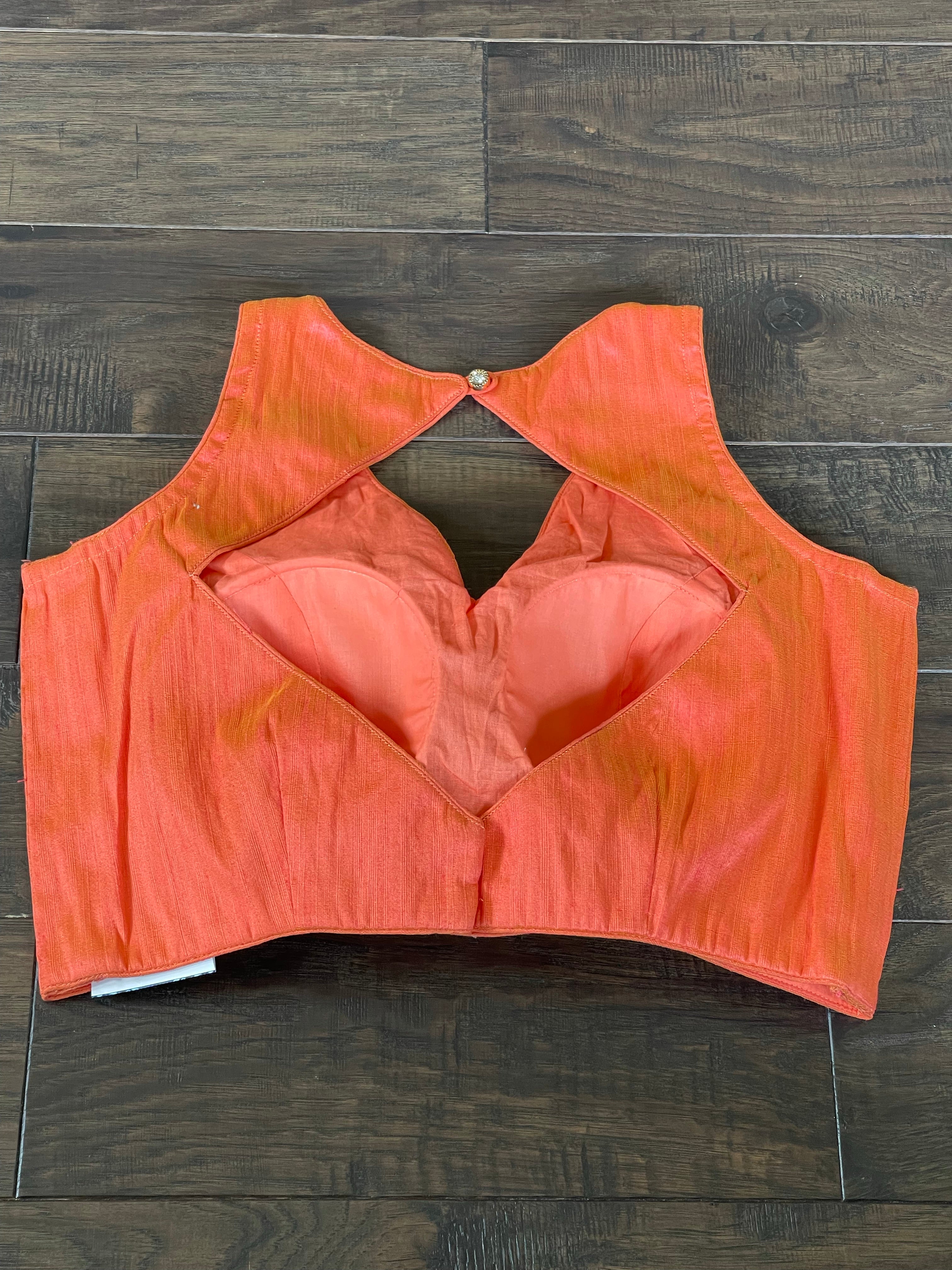 Designer Blouse - Rust Orange Raw Silk