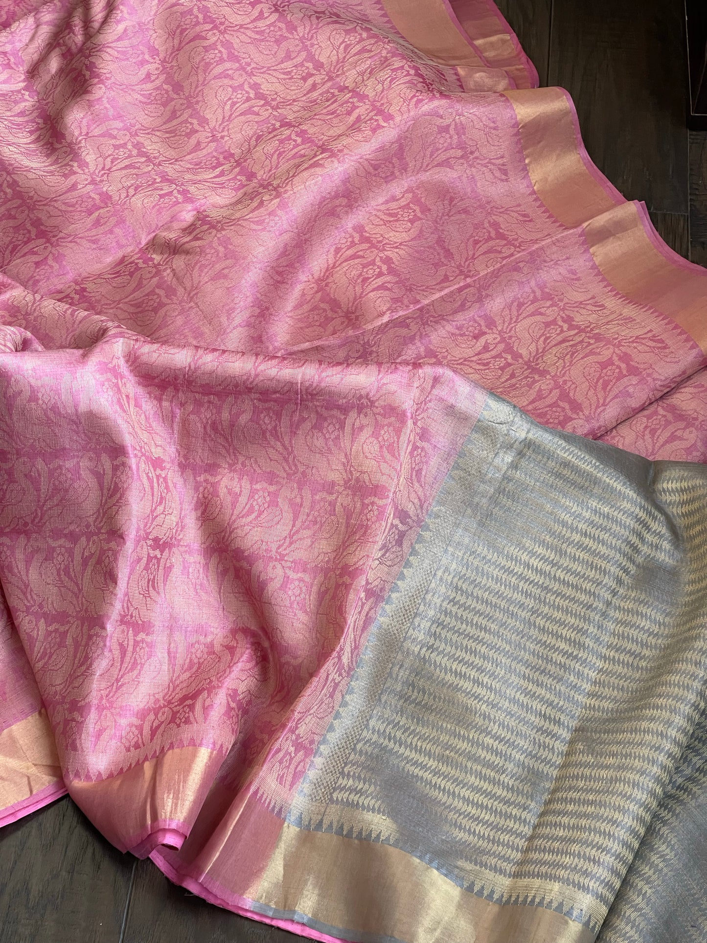 Tussar Silk - Light Pink Grey Resham Woven