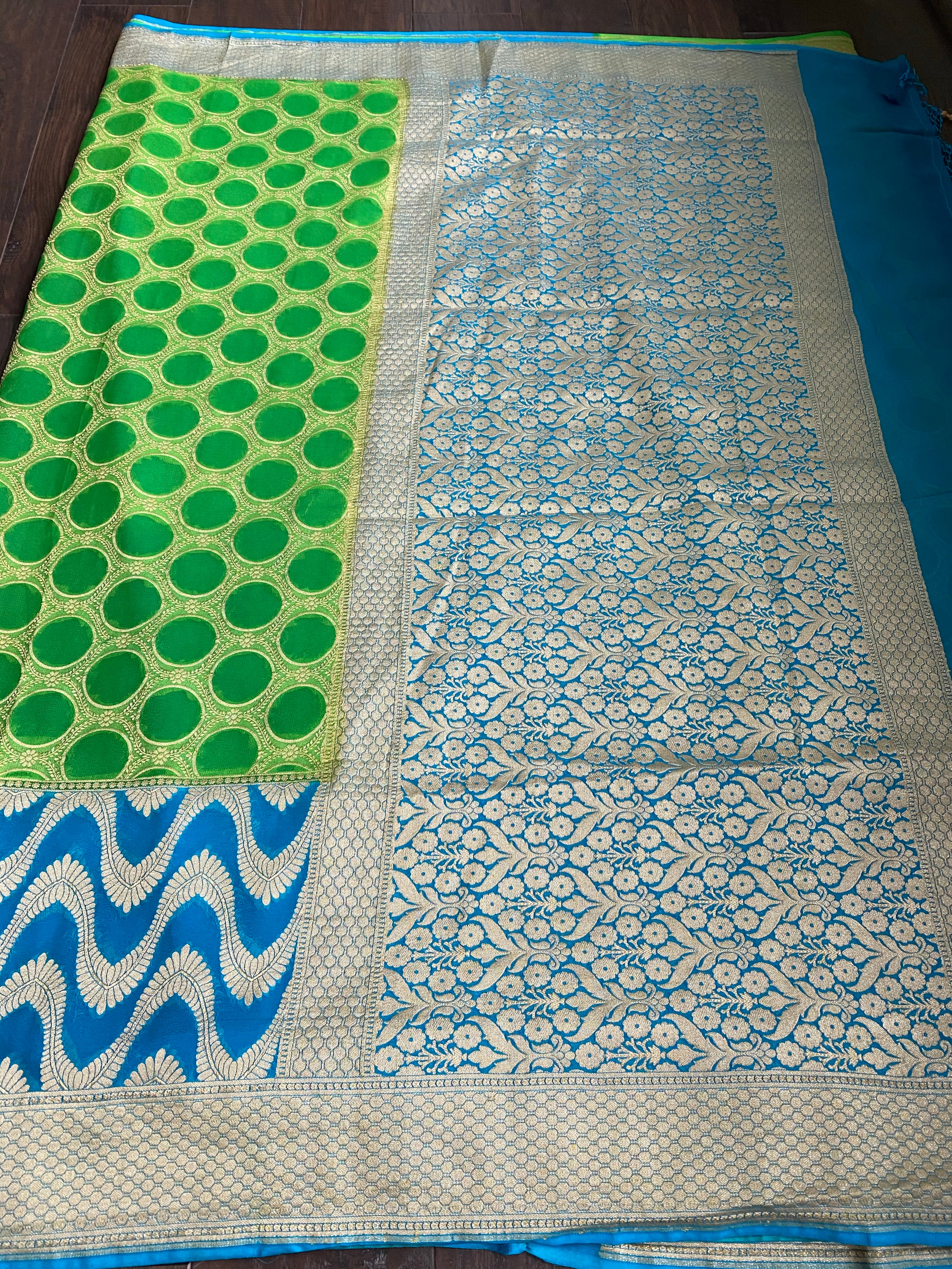 Khaddi Georgette Banarasi - Green Firozi