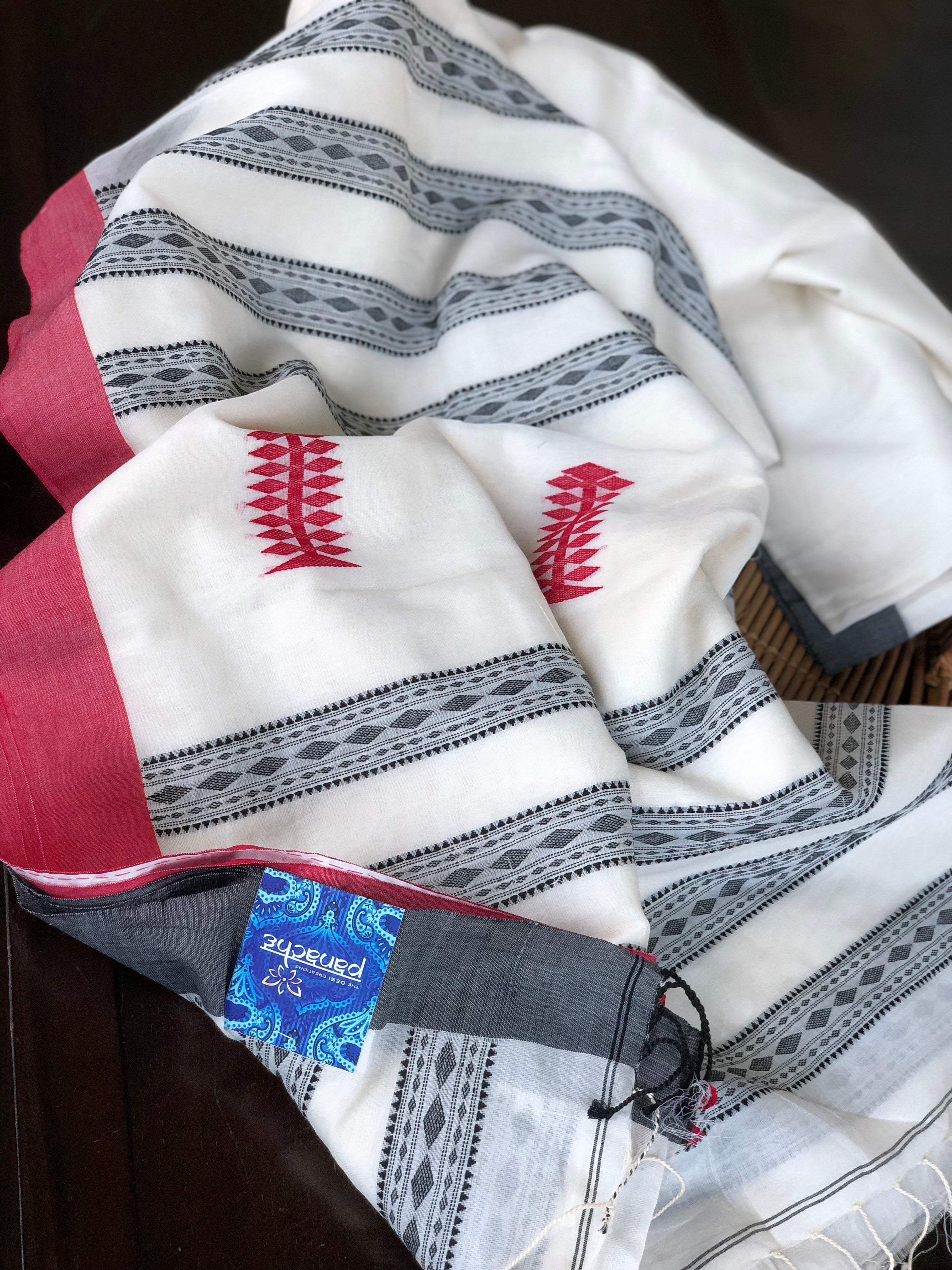 Pure Khadi Handloom - Off White Red Black Border