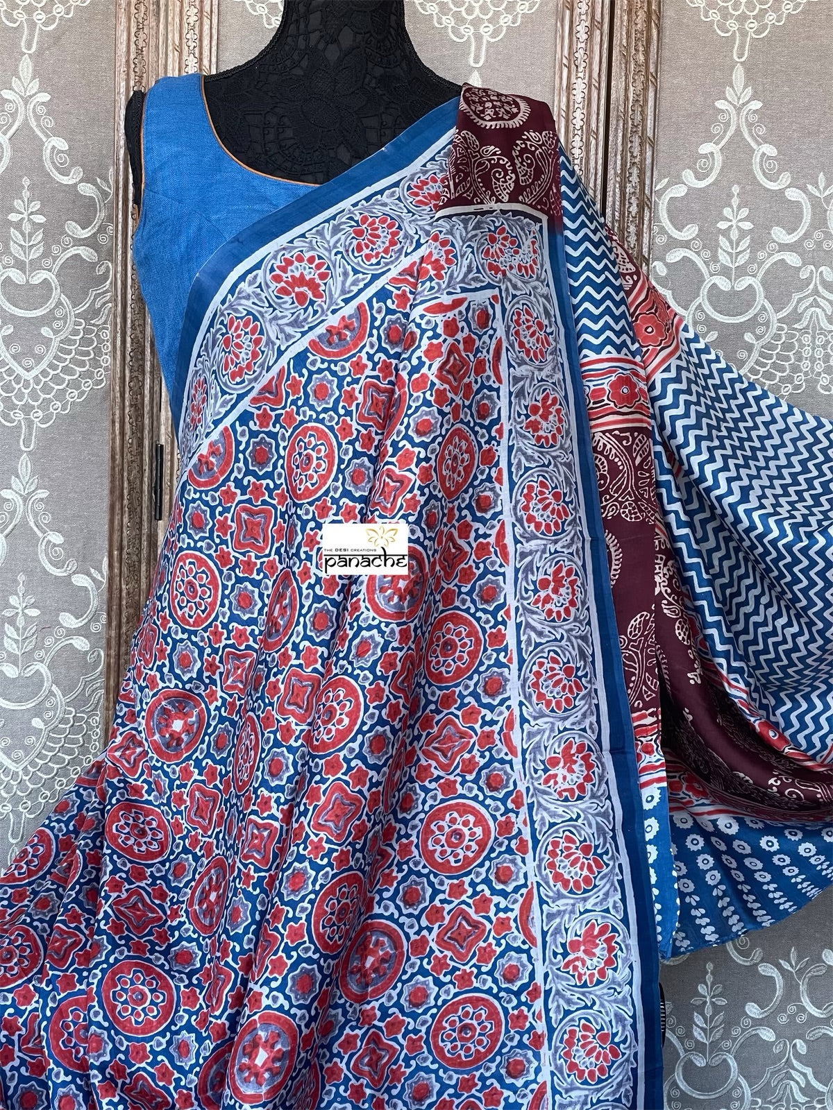 Pure Murshidabad Silk - Blue Printed