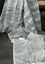 Pure Tussar Silk Kantha Stitch -  Beige Grey Black