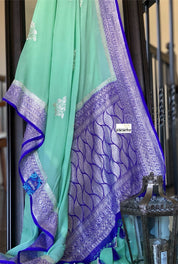 Chiffon Georgette Silk Banarasi - Mint Green Purplish blue