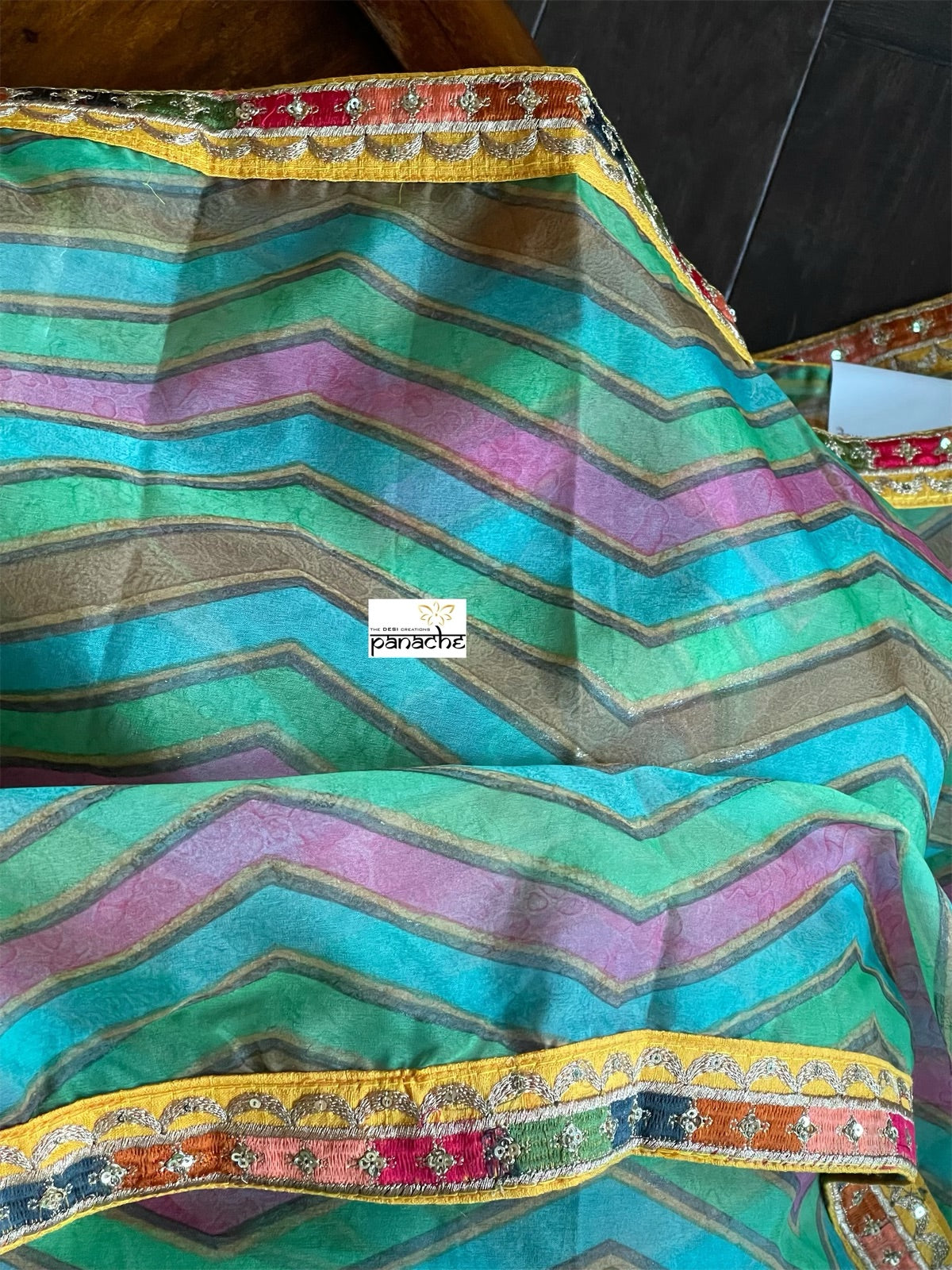 Designer Organza Floral - Green Multi Color
