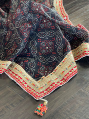 Kota Silk Bandhej - Black Red Printed