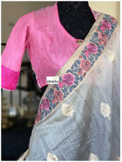 Embroidered Muga Silk - Silver Grey