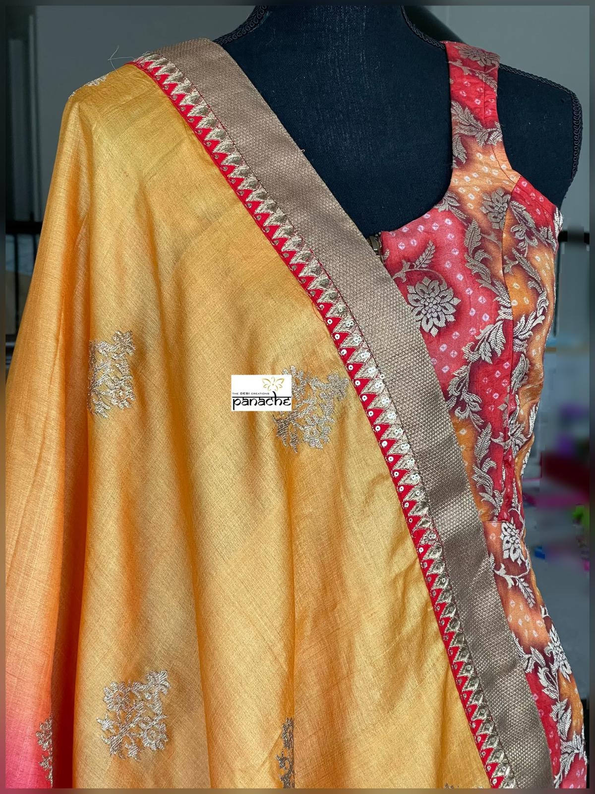 Designer Blouse - Rust Yellow Bandhej