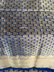 Tanchoi Silk Banarasi - Blue Antique Golden Zari