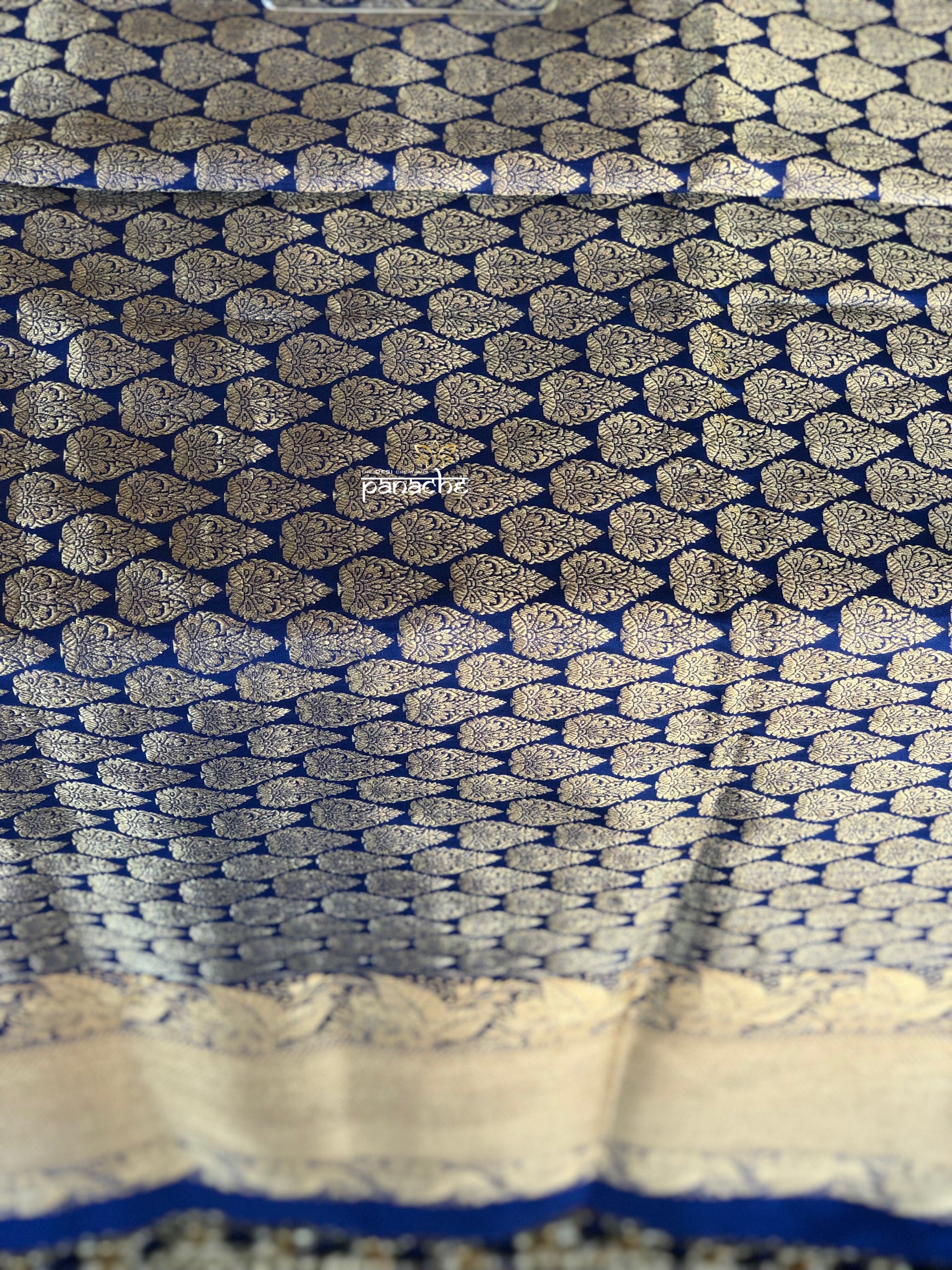 Tanchoi Silk Banarasi - Blue Antique Golden Zari