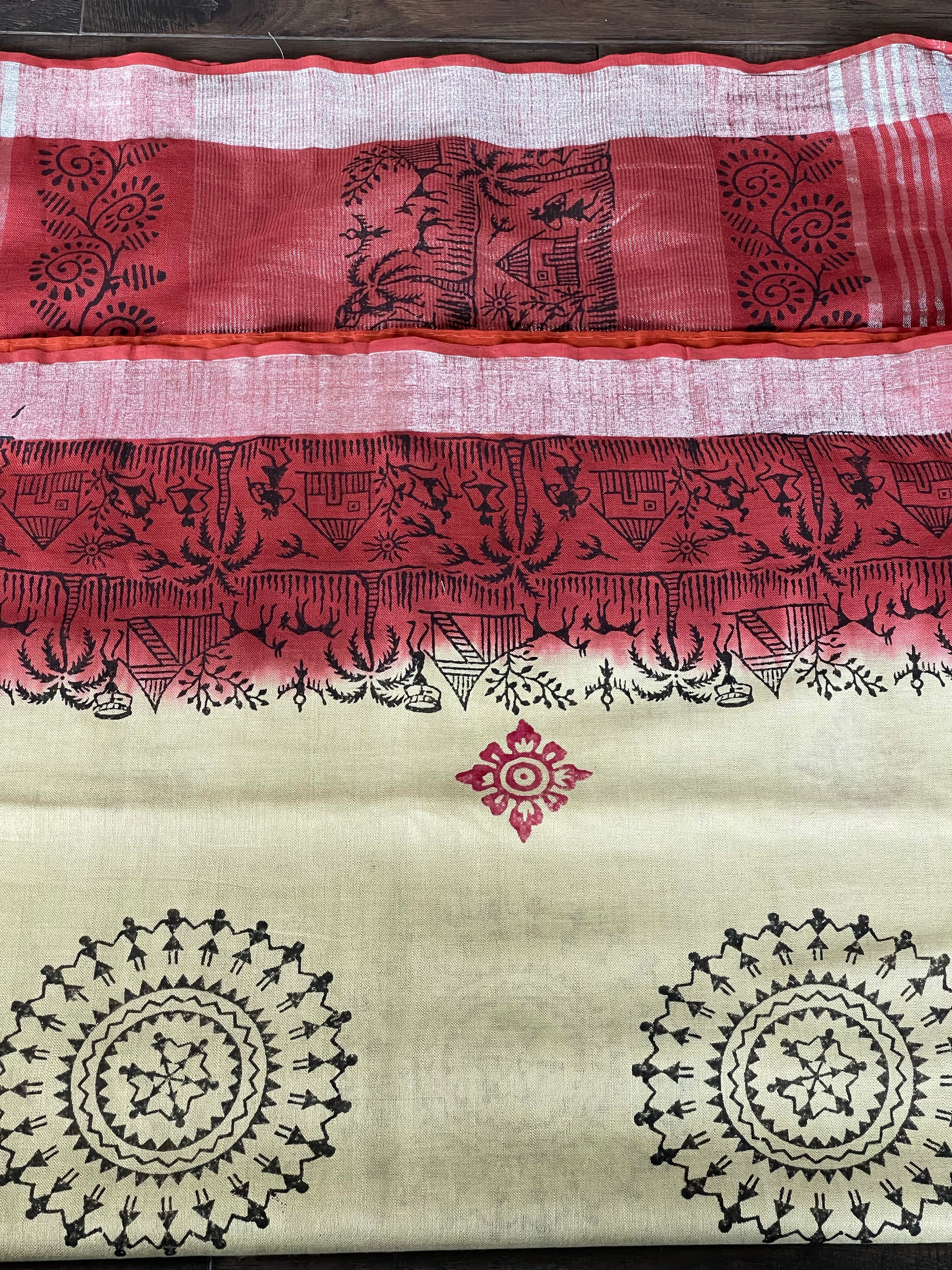 Linen Printed - Beige Yellow Maroon
