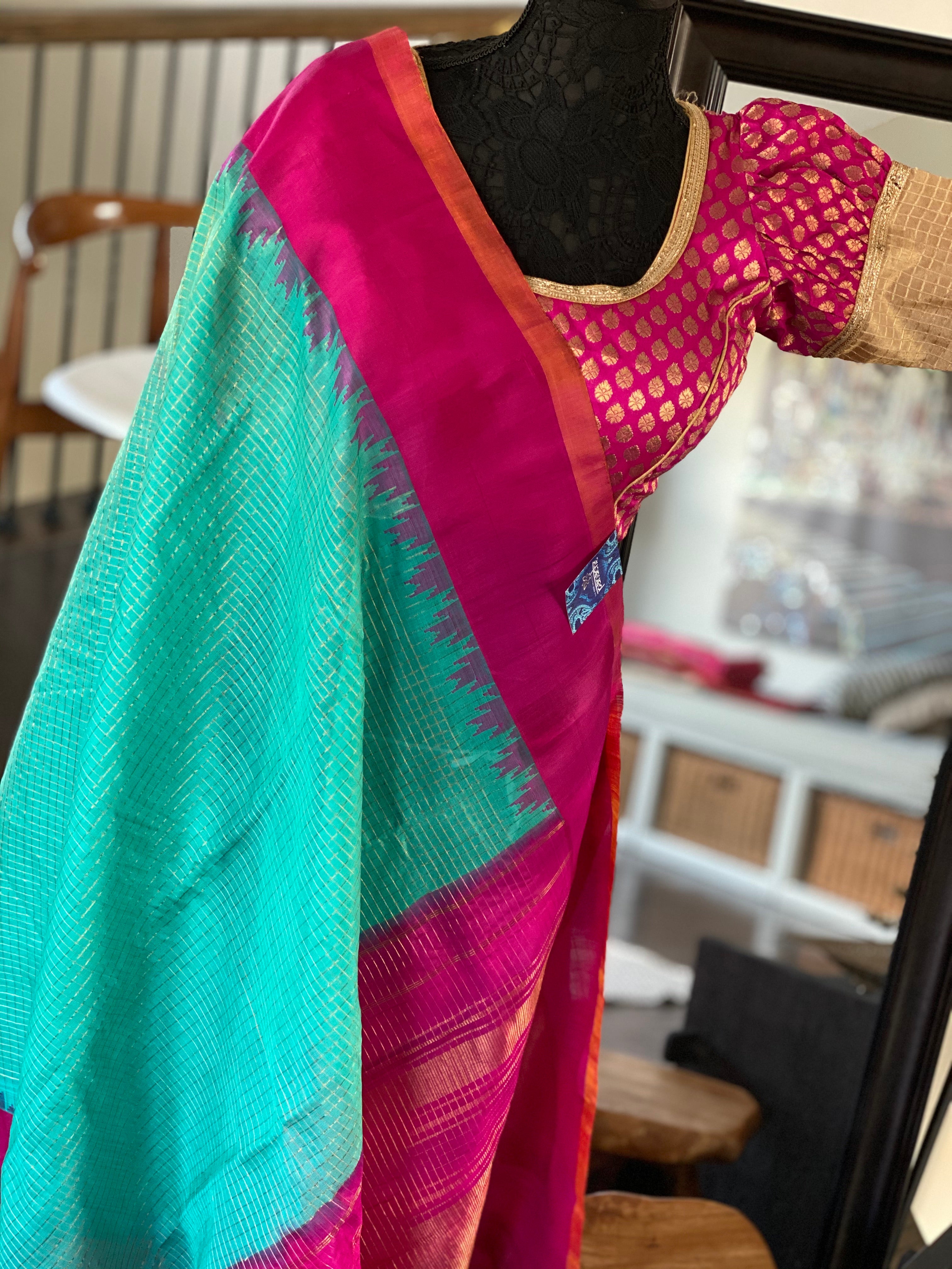 Gadwal Sico - Sea Green Magenta Pink