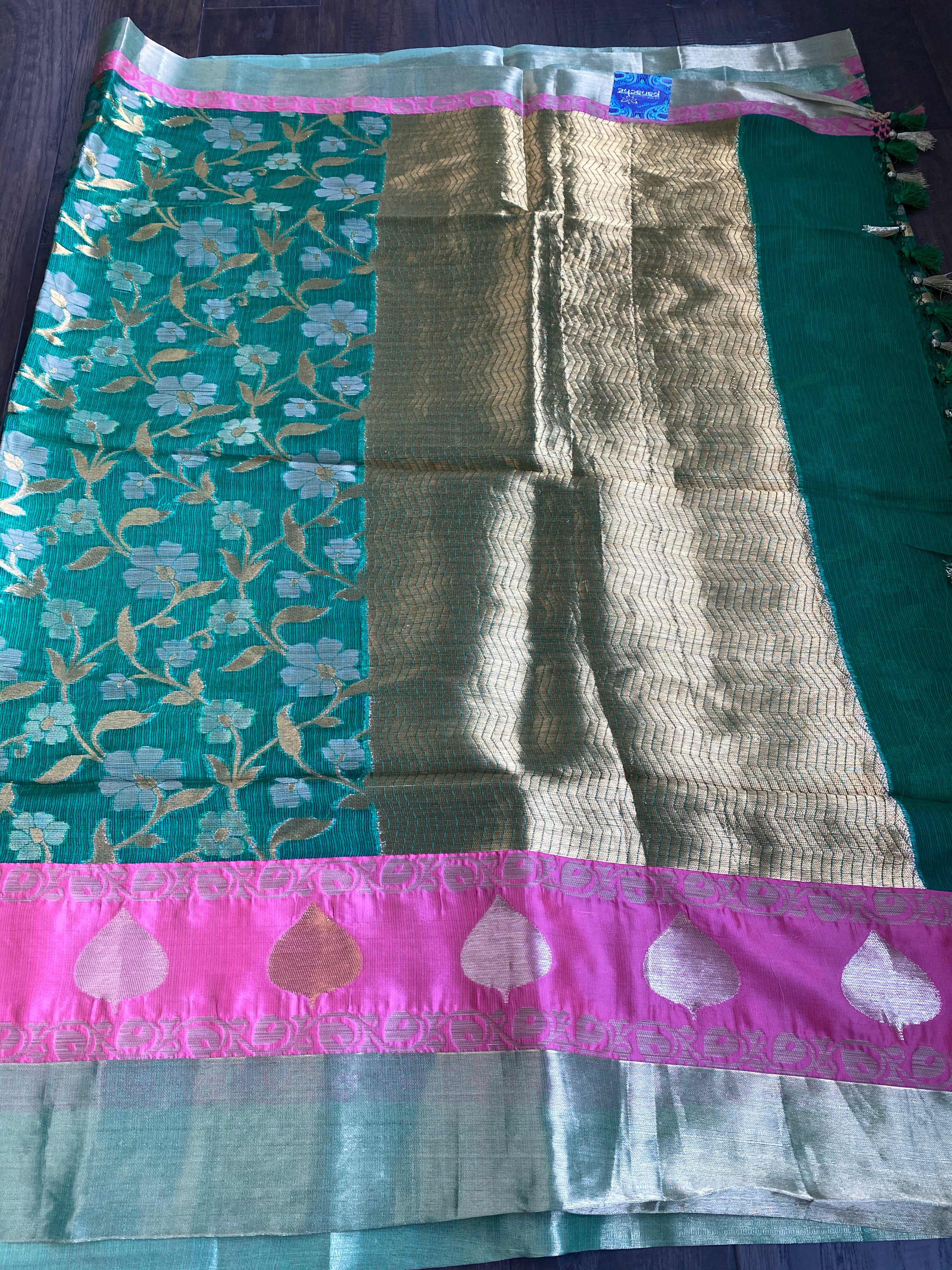 Kota Silk Jangla - Green Pink