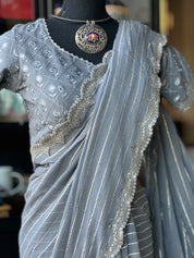 Designer Georgette Saree Blouse - Grey