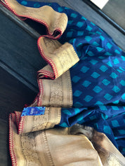 Pure Katan Silk Banarasi - Blue Firozi Antique Zari