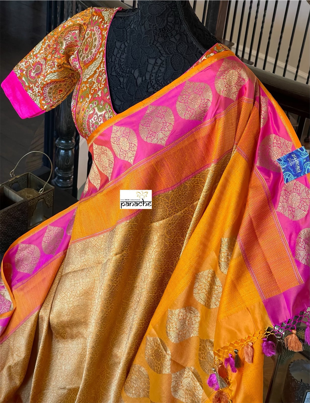 Pure Silk Brocade Banarasi - Mustard Yellow Kadwa Woven