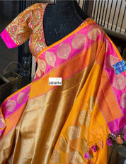 Pure Silk Brocade Banarasi - Mustard Yellow Kadwa Woven