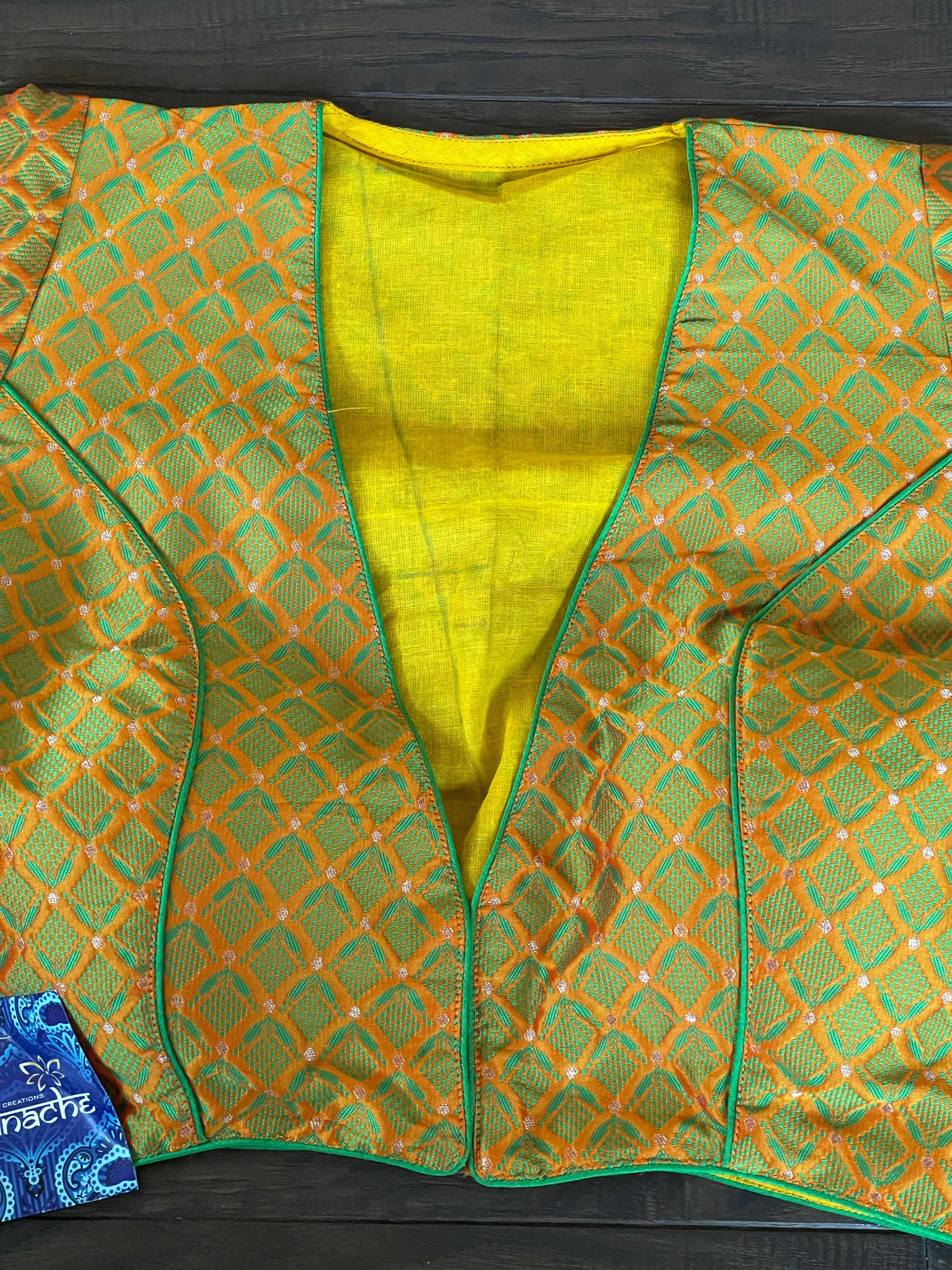 Designer Blouse - Green Yellow Resham Zari woven
