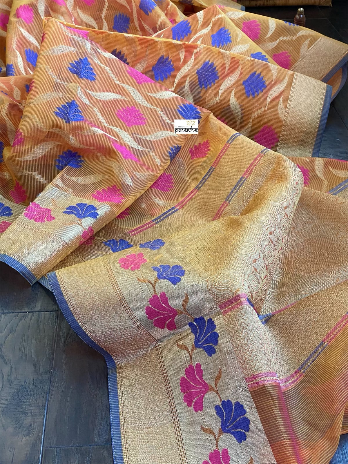 Kora Cotton Silk - Orange Meenakari