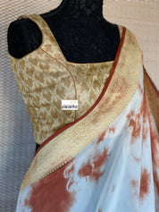 Khaddi Georgette Banarasi - Off-White Rust Brwon Tie-dye Khadhua Woven