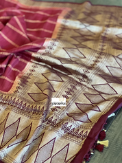 Tussar Silk Banarasi- Maroon Striped