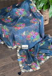 Designer Organza Floral - Teal Blue Green