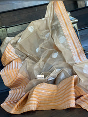 Organza Silk Banarasi - Tan Beige Orange Kadwa Motifs