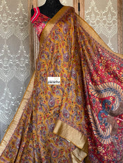 Tussar Gicha Silk - Ochre Yellow Brown  Kalamkari Printed