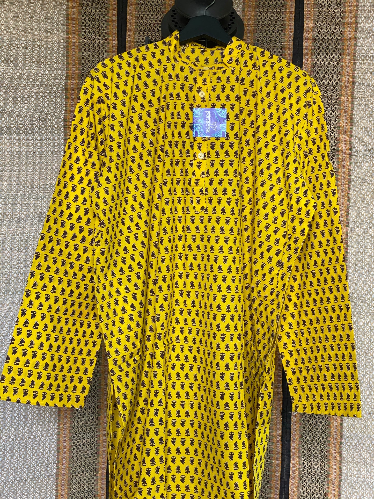 Cotton Printed Kurta Men - Yellow Paisley 4XL-48