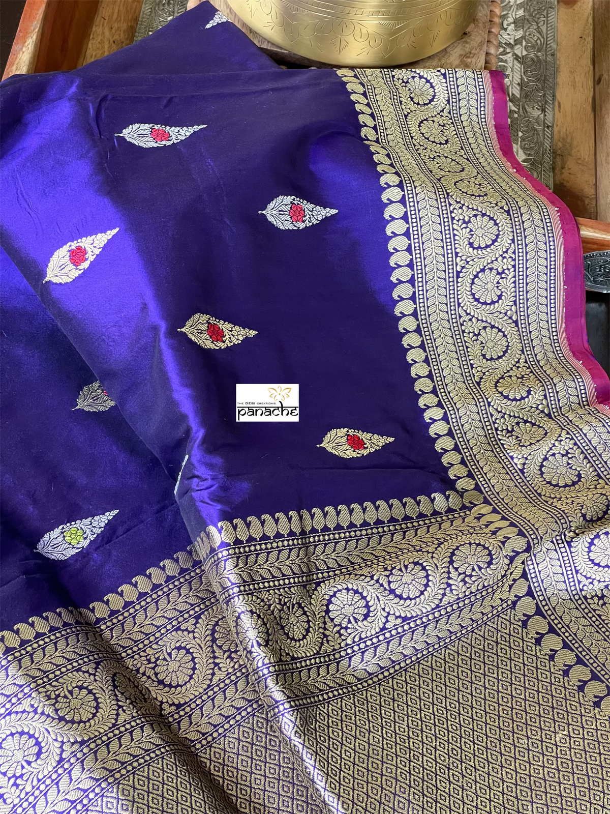 Pure Silk Banarasi - Purple Blue Kadwa