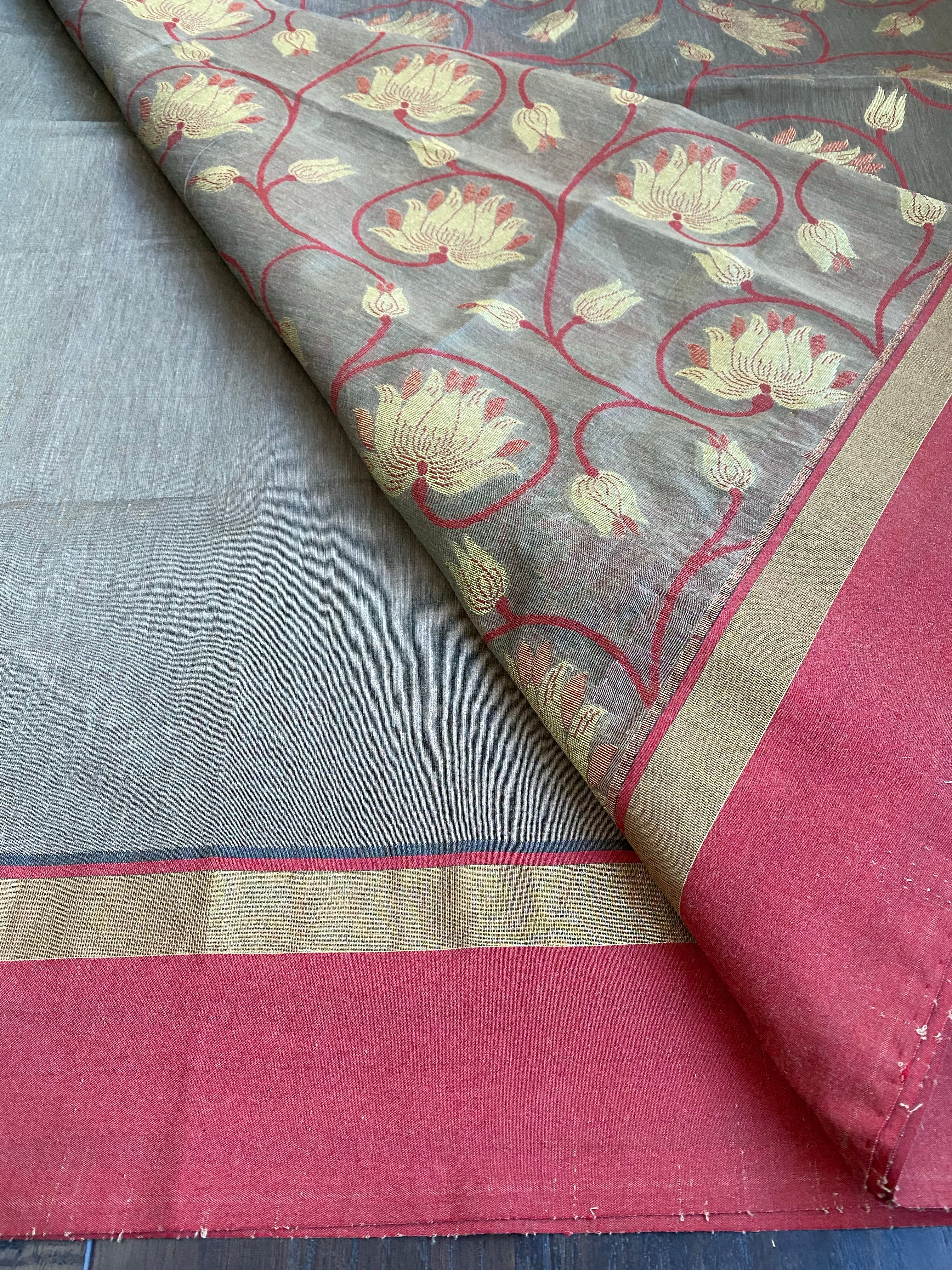 Cotton Silk Chanderi - Grey Brown Meenakari