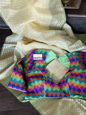 Organza Silk Banarasi - Light Lemon Yellow Green Kadwa woven