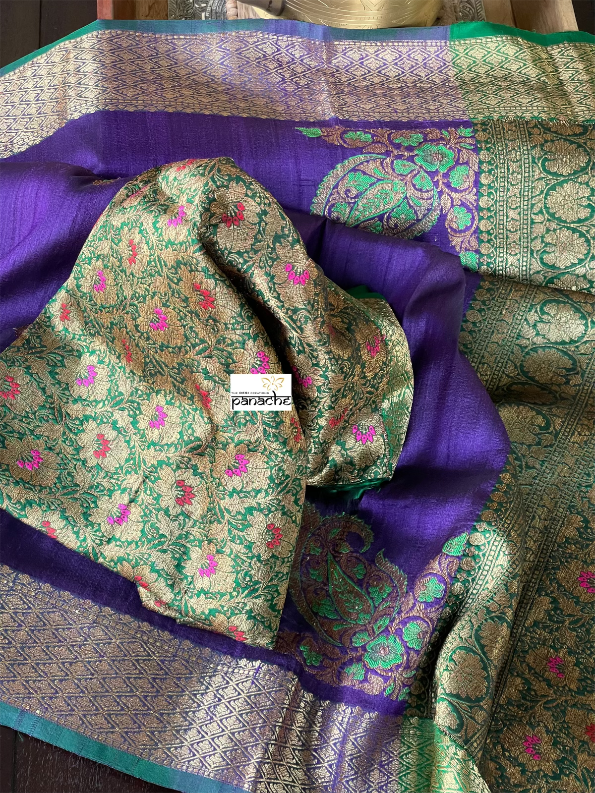 Tussar Silk Banarasi - Purple Green Jewel Tone