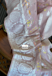 Tussar Silk Banarasi- Light Blush Pink Silver Zari