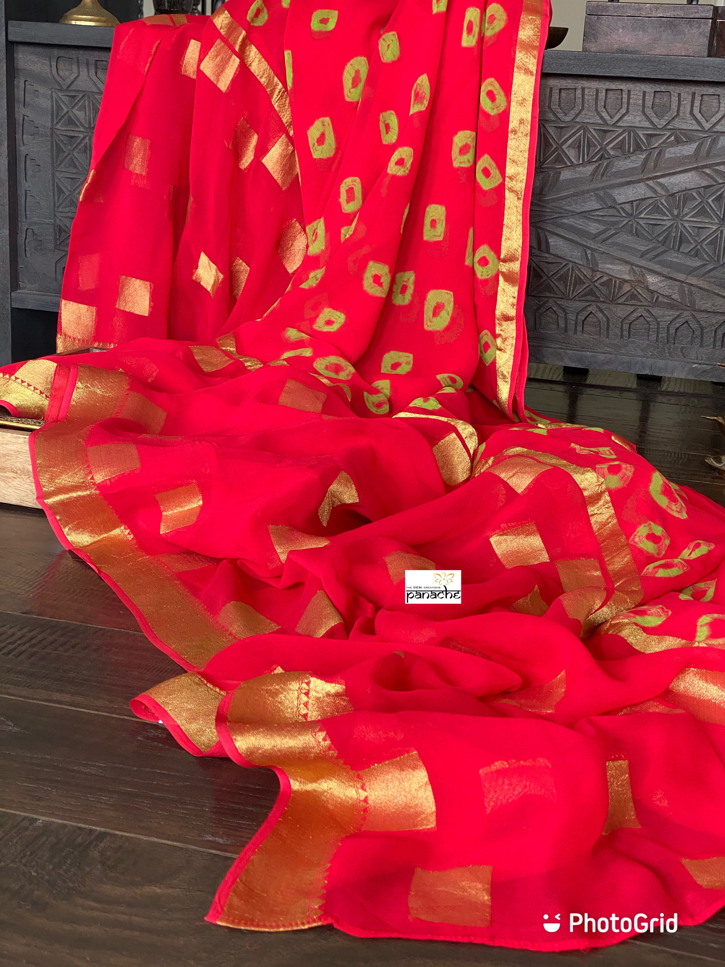 Designer Bandhani Georgette - Red Green