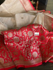 Pure Tassur Silk Banarasi - Beige Tan Red Meenakari