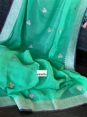 Khaddi Georgette Banarasi - Green Purple Khadhua Woven