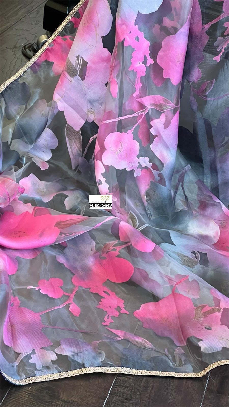 Designer Satin on Organza - Light Grey Pink