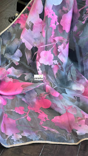 Designer Satin on Organza - Light Grey Pink