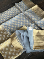 Pure Chanderi Organza Silk - Grey Eknaliya Lotus Woven